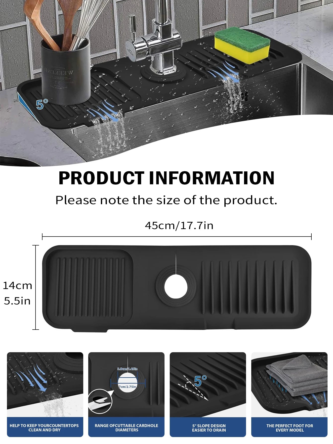 Kitchen Silicone Sink Splash Guard Protector Mat